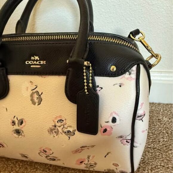 Coach Mini Bennett Satchel Crossbody Bag – Floral Print, Black/Pink, Leather - Picture 2 of 10